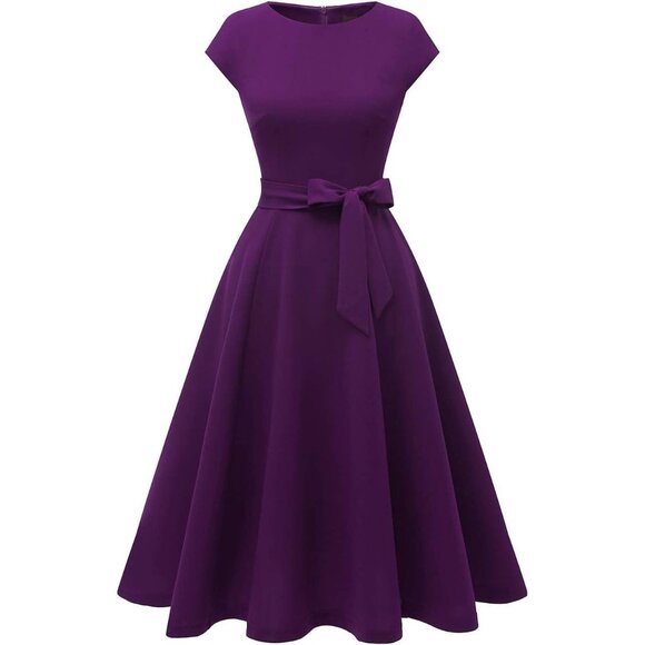 Dresstells Women's Grape Modest Vintage Cocktail Formal Party Dresses - Picture 3 of 5